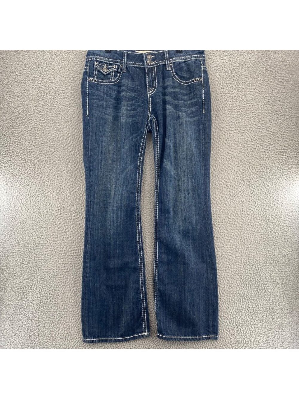 Vigoss Jeans Womens 11 Blue Dark Wash Fit Bootcut Contrast Stitch Rhinestones